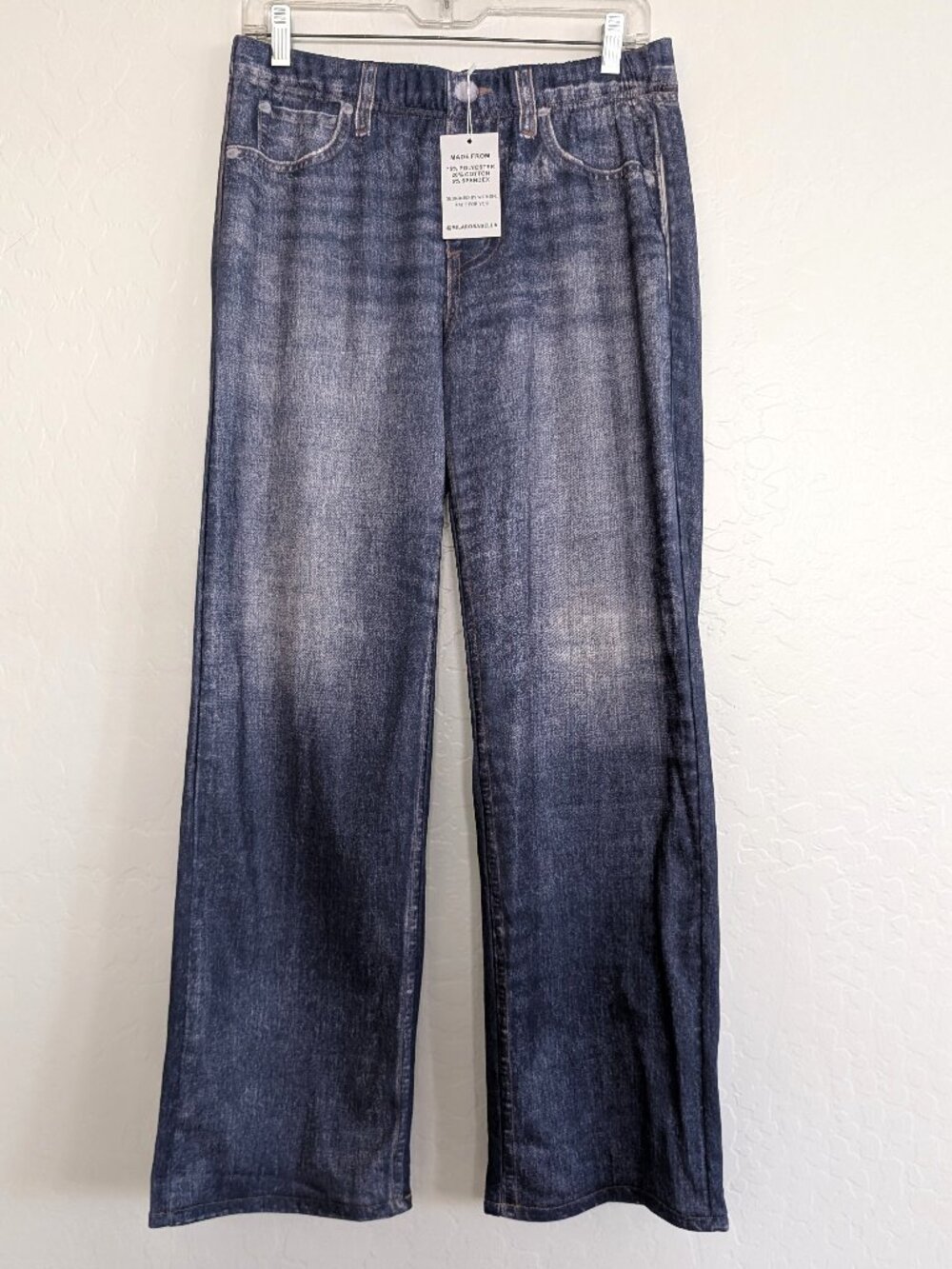 Mila Rosabella Dark Blue Wide Leg Knit Denim-Effect Pants Large Sweatpant Jeans
